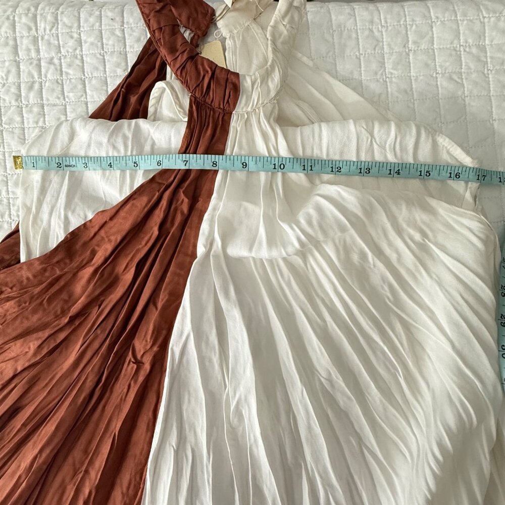 Letmebe Anthropologie XS Halter Maxi Dress Brown & White Colorblock Viscose - Picture 13 of 13